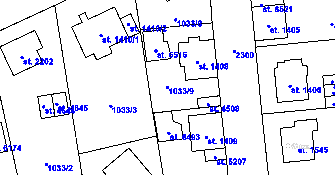 Parcela st. 1033/9 v KÚ Šumperk, Katastrální mapa