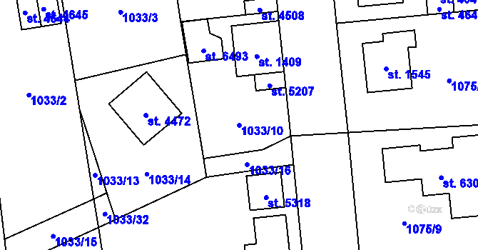 Parcela st. 1033/10 v KÚ Šumperk, Katastrální mapa