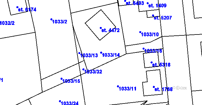 Parcela st. 1033/14 v KÚ Šumperk, Katastrální mapa