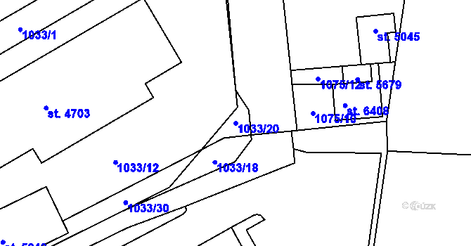 Parcela st. 1033/20 v KÚ Šumperk, Katastrální mapa