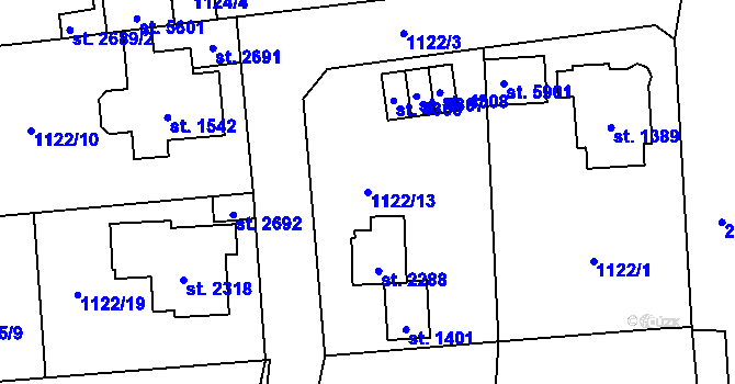 Parcela st. 1122/13 v KÚ Šumperk, Katastrální mapa