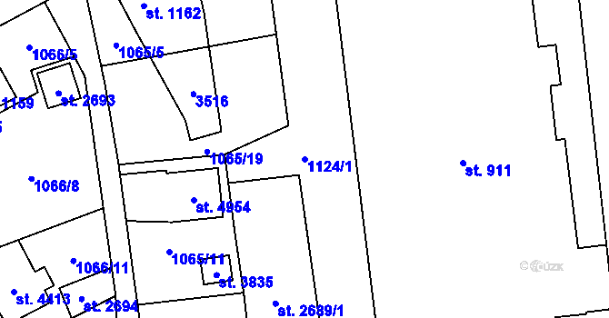 Parcela st. 1124/1 v KÚ Šumperk, Katastrální mapa