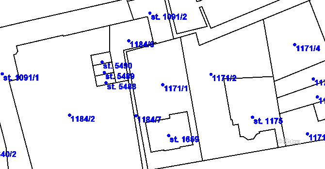 Parcela st. 1171/1 v KÚ Šumperk, Katastrální mapa