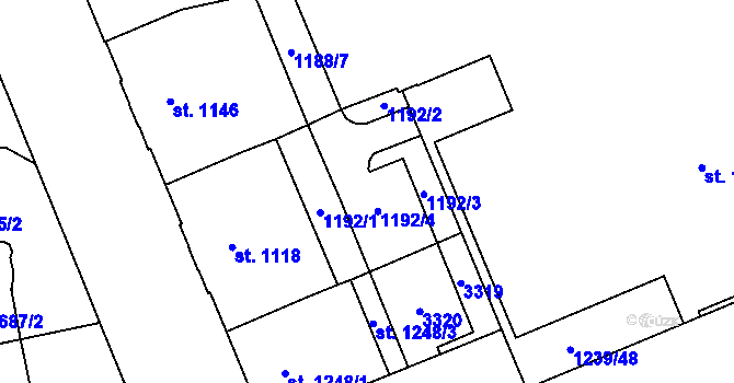 Parcela st. 1192/1 v KÚ Šumperk, Katastrální mapa