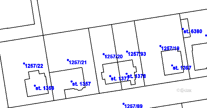 Parcela st. 1257/20 v KÚ Šumperk, Katastrální mapa