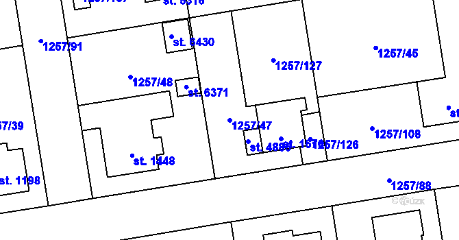 Parcela st. 1257/47 v KÚ Šumperk, Katastrální mapa