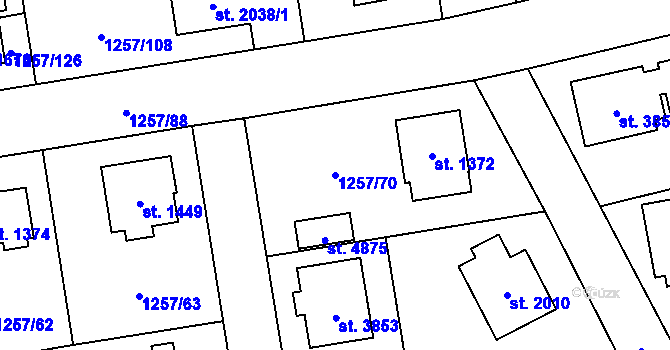Parcela st. 1257/70 v KÚ Šumperk, Katastrální mapa