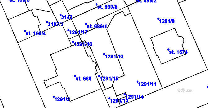 Parcela st. 1291/10 v KÚ Šumperk, Katastrální mapa