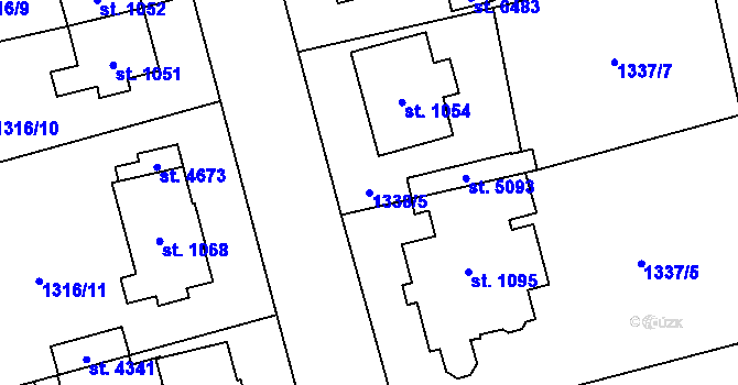 Parcela st. 1338/5 v KÚ Šumperk, Katastrální mapa