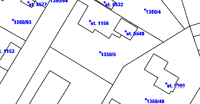 Parcela st. 1350/5 v KÚ Šumperk, Katastrální mapa