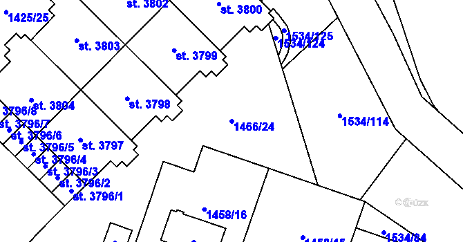 Parcela st. 1466/24 v KÚ Šumperk, Katastrální mapa