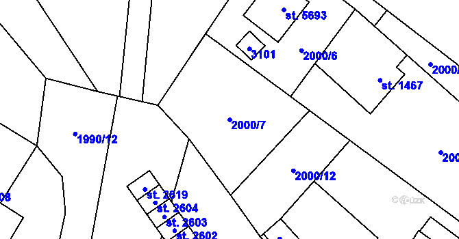 Parcela st. 2000/7 v KÚ Šumperk, Katastrální mapa