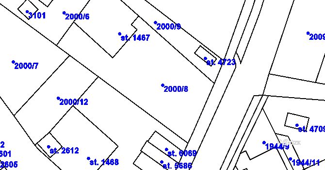 Parcela st. 2000/8 v KÚ Šumperk, Katastrální mapa