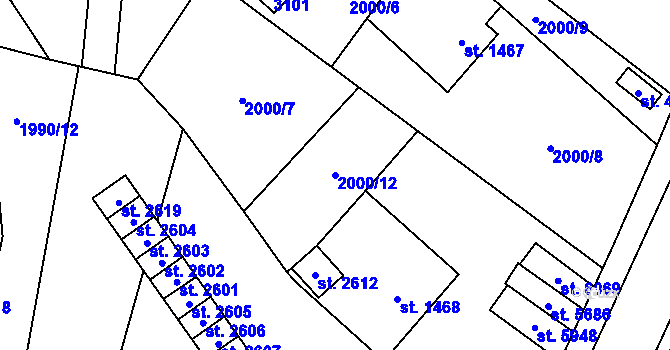Parcela st. 2000/12 v KÚ Šumperk, Katastrální mapa
