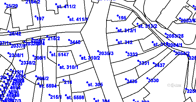 Parcela st. 2035/3 v KÚ Šumperk, Katastrální mapa