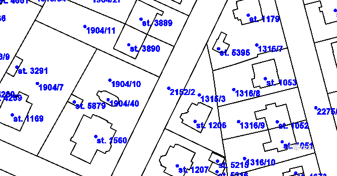Parcela st. 2152/2 v KÚ Šumperk, Katastrální mapa