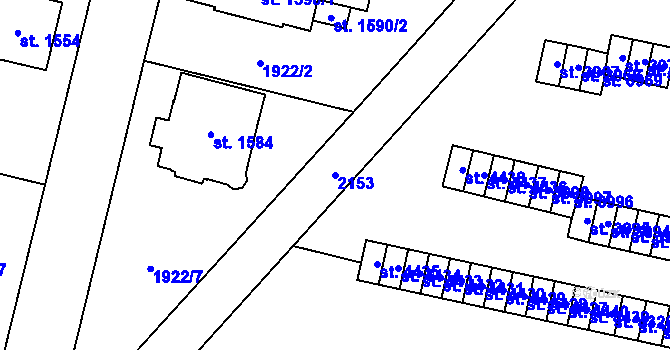 Parcela st. 2153 v KÚ Šumperk, Katastrální mapa