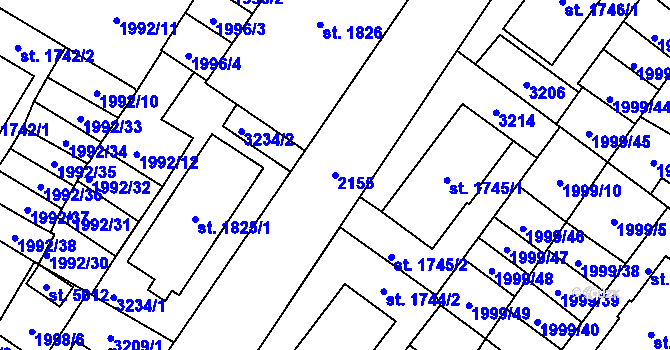 Parcela st. 2155 v KÚ Šumperk, Katastrální mapa