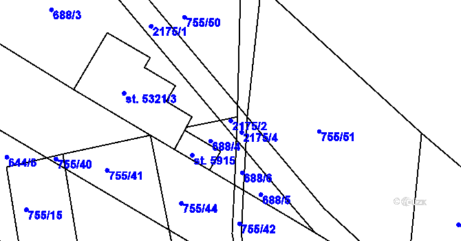 Parcela st. 2175/2 v KÚ Šumperk, Katastrální mapa