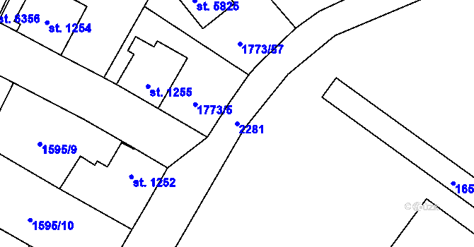 Parcela st. 2281 v KÚ Šumperk, Katastrální mapa