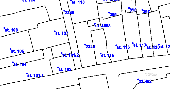 Parcela st. 2324 v KÚ Šumperk, Katastrální mapa