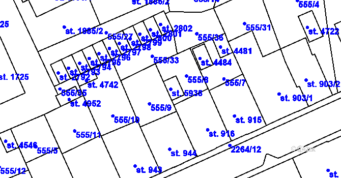 Parcela st. 5938 v KÚ Šumperk, Katastrální mapa