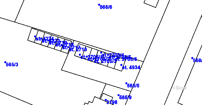 Parcela st. 2705/4 v KÚ Šumperk, Katastrální mapa