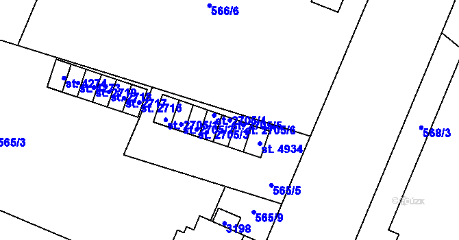 Parcela st. 2705/5 v KÚ Šumperk, Katastrální mapa
