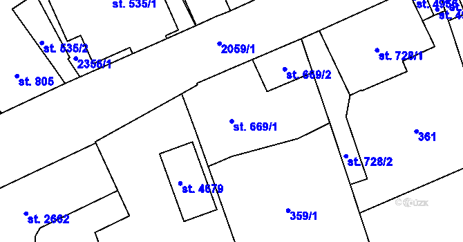 Parcela st. 669/1 v KÚ Šumperk, Katastrální mapa