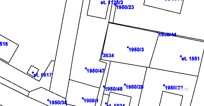 Parcela st. 3034 v KÚ Šumperk, Katastrální mapa