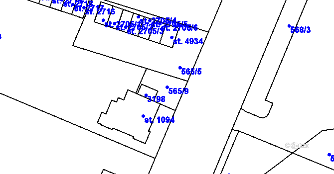 Parcela st. 565/9 v KÚ Šumperk, Katastrální mapa