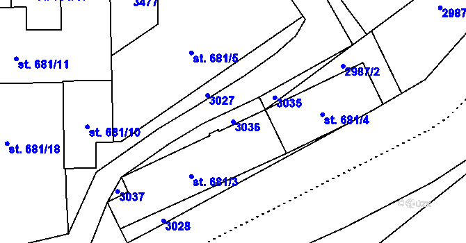 Parcela st. 3036 v KÚ Šumperk, Katastrální mapa