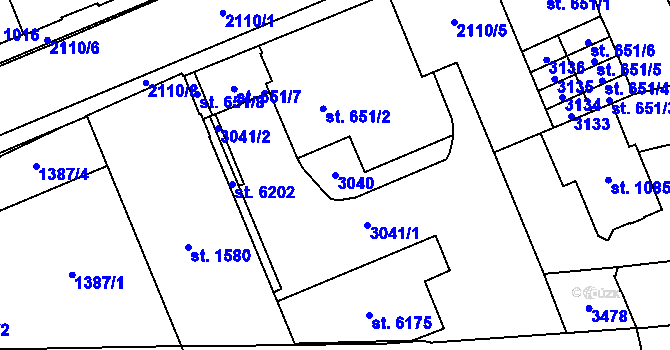 Parcela st. 3040 v KÚ Šumperk, Katastrální mapa