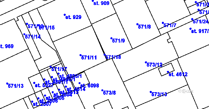 Parcela st. 571/18 v KÚ Šumperk, Katastrální mapa