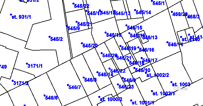 Parcela st. 546/20 v KÚ Šumperk, Katastrální mapa