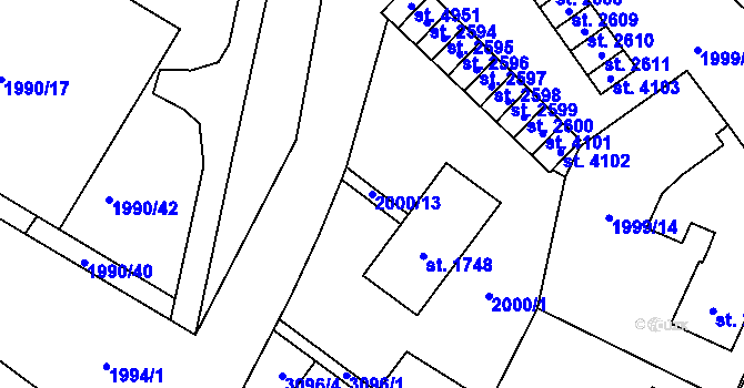 Parcela st. 2000/13 v KÚ Šumperk, Katastrální mapa