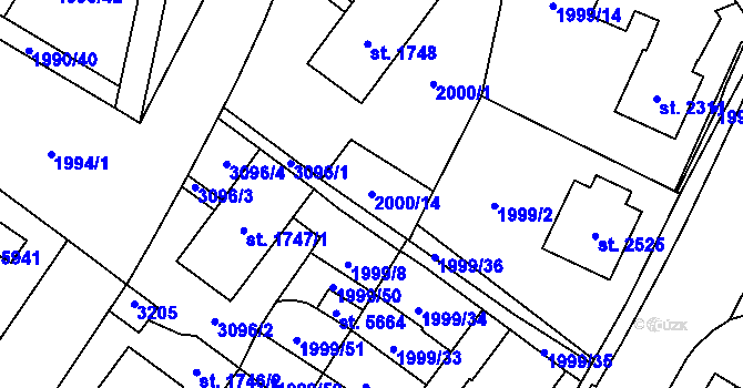 Parcela st. 2000/14 v KÚ Šumperk, Katastrální mapa
