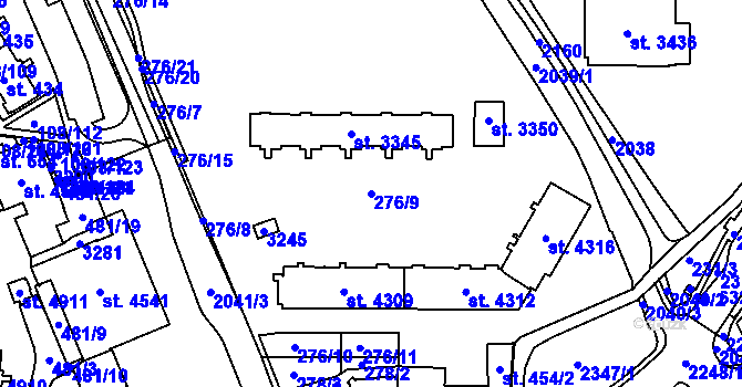Parcela st. 276/9 v KÚ Šumperk, Katastrální mapa