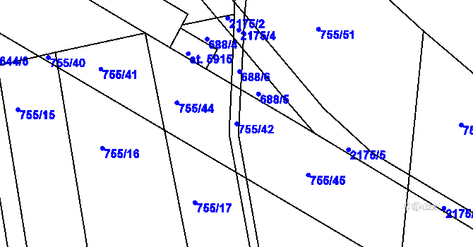 Parcela st. 755/42 v KÚ Šumperk, Katastrální mapa