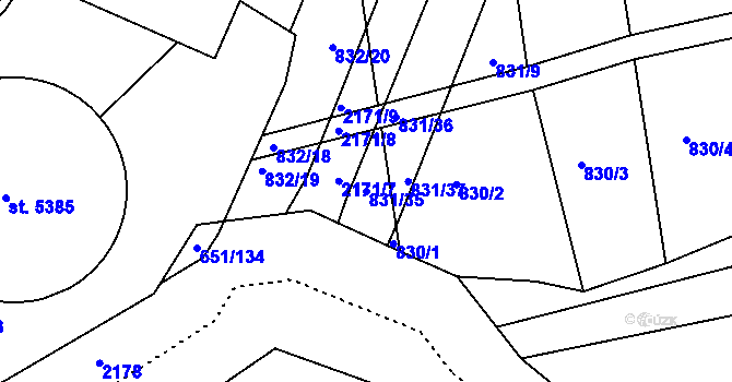Parcela st. 831/35 v KÚ Šumperk, Katastrální mapa