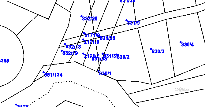 Parcela st. 831/37 v KÚ Šumperk, Katastrální mapa
