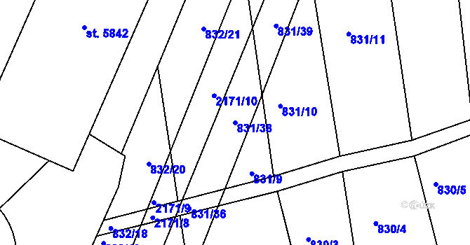 Parcela st. 831/38 v KÚ Šumperk, Katastrální mapa