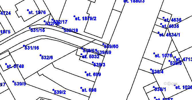 Parcela st. 539/59 v KÚ Šumperk, Katastrální mapa