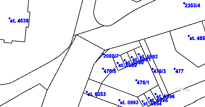 Parcela st. 2080/7 v KÚ Šumperk, Katastrální mapa