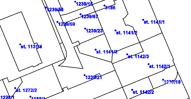 Parcela st. 1141/3 v KÚ Šumperk, Katastrální mapa