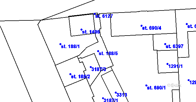 Parcela st. 188/5 v KÚ Šumperk, Katastrální mapa