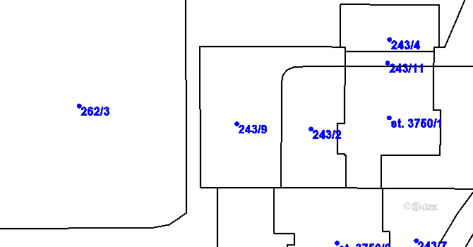 Parcela st. 243/9 v KÚ Šumperk, Katastrální mapa