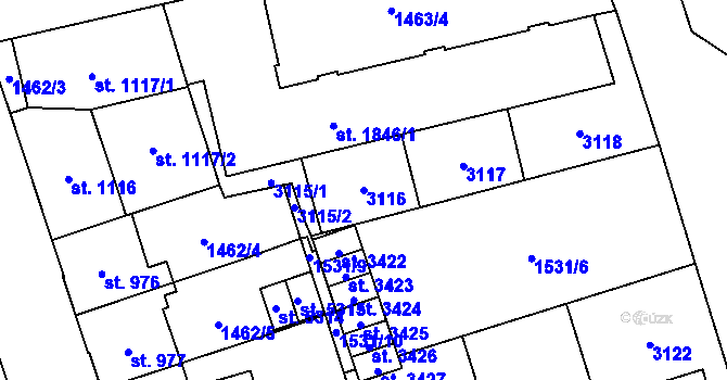 Parcela st. 3116 v KÚ Šumperk, Katastrální mapa