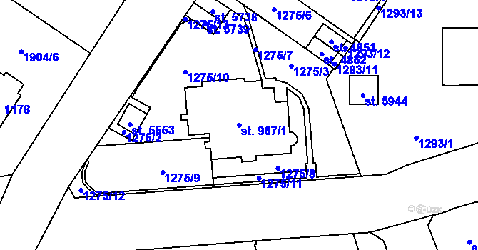 Parcela st. 967/1 v KÚ Šumperk, Katastrální mapa