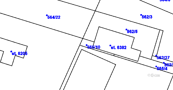Parcela st. 565/10 v KÚ Šumperk, Katastrální mapa